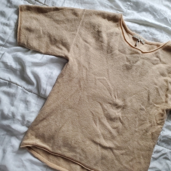 Halston Heritage Wool Blend Sparkle Shortsleeve Crew Sweater - Picture 1 of 8